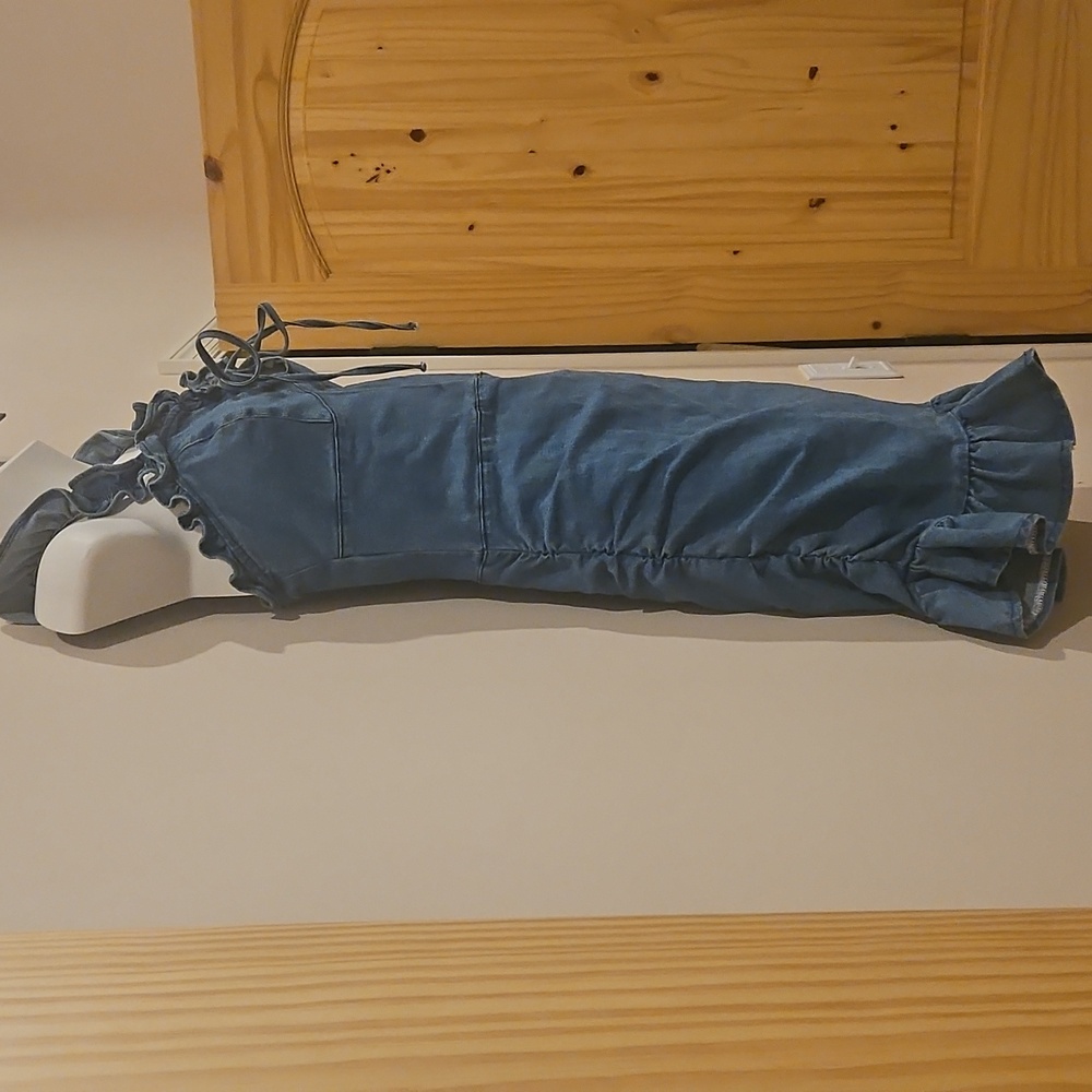 Blue Ruffled Denim Dress - Picture 2 of 4